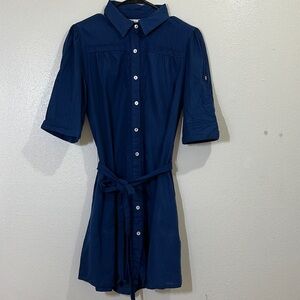 Margaux Riviera 100# cotton navy blue dress with belt. Size Medium.